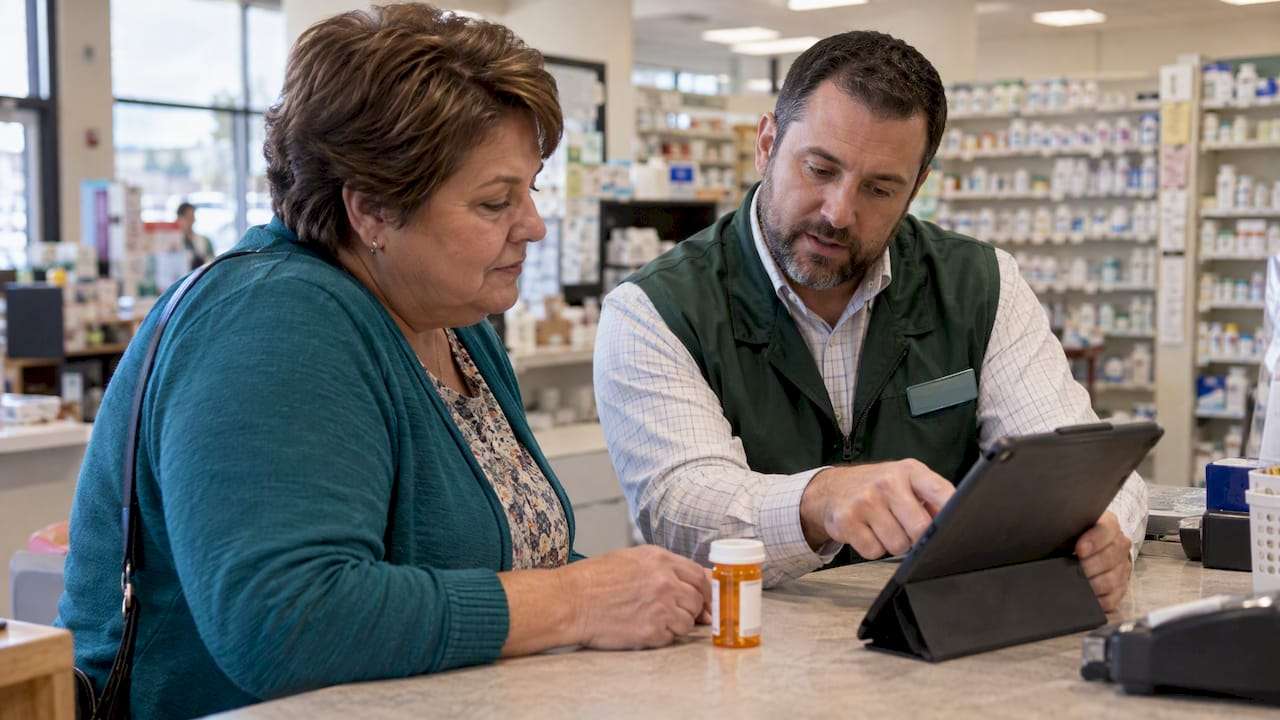 Patient reviewing prescription coverage with advisor